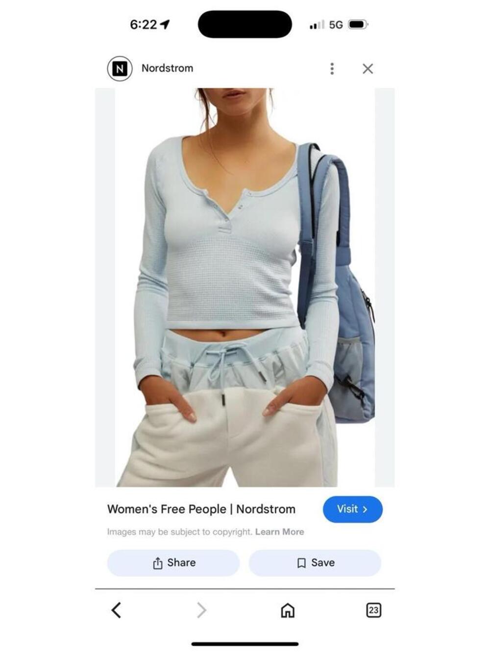 Free People Movement blue henley Crop Top M/L Waffle Knit Long Sleeve NEW $68